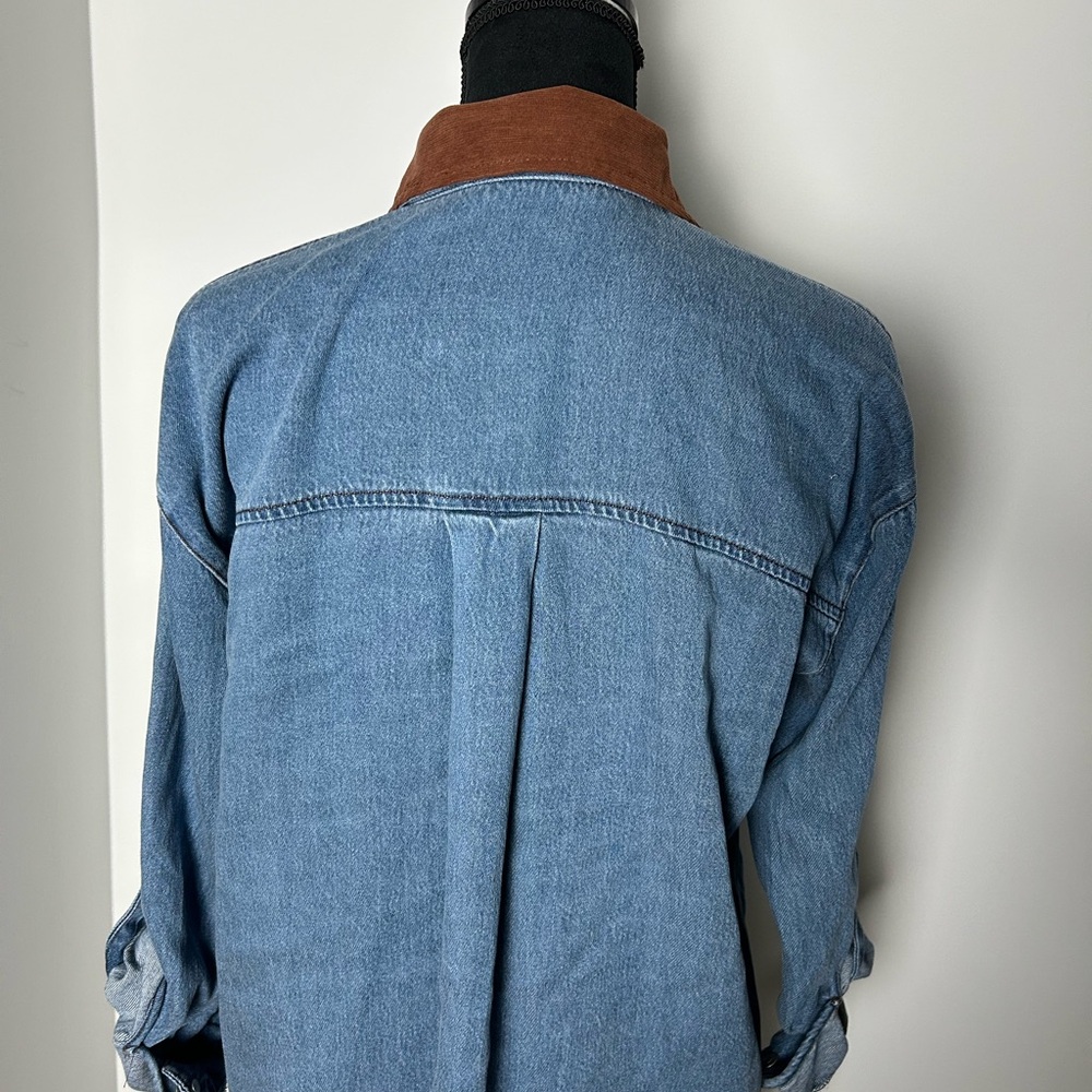 Women Denim Shirt with corduroy  brown Collar - Picture 3 of 6